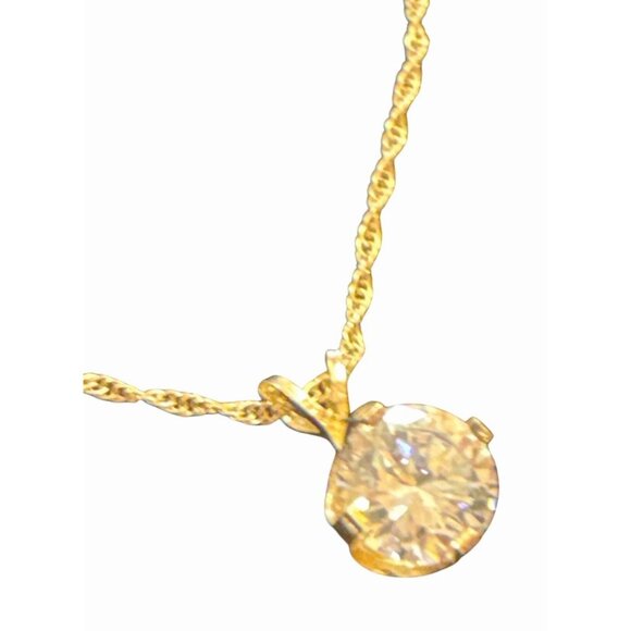 14k Solid Gold Twisted Chain Necklace With Round Cubic Zirconia Pendant - Picture 2 of 12
